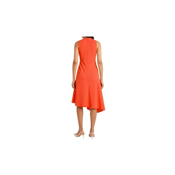 Maggy London Calypso Coral Fit & Flare Dress | Asymmetrical Hem | Size 4 | NWT - Picture 2 of 9